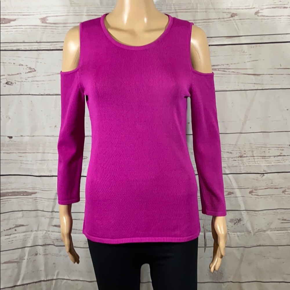 INC Knit Cold Shoulder Top Crew Neck Pink Sz M